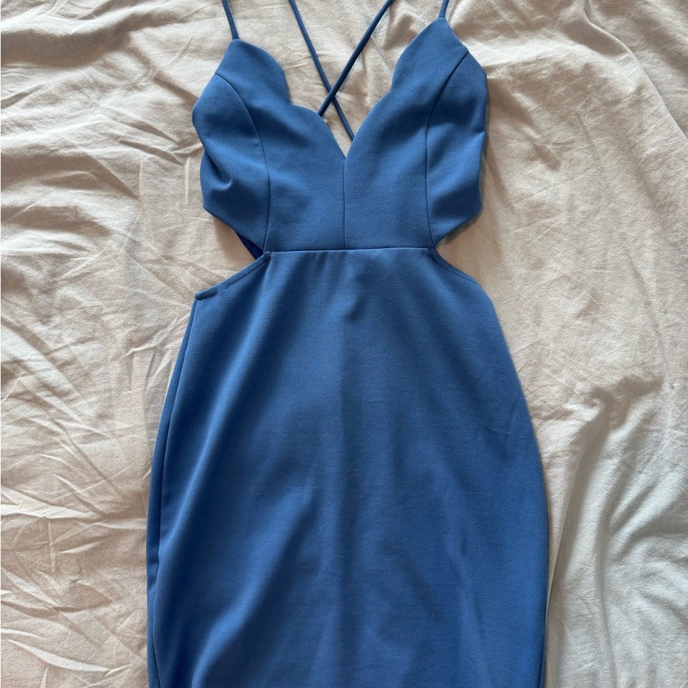 Blue Blush Sheath Dress with Plunge Neckline